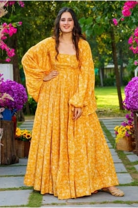 robe robe jaune avec georgette imprimée numérique GW0700