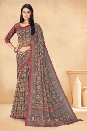 Saree Chanderi multicolore avec impression numérique SR25953