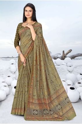 Saree en impression numérique Chanderi multicolore SR25956