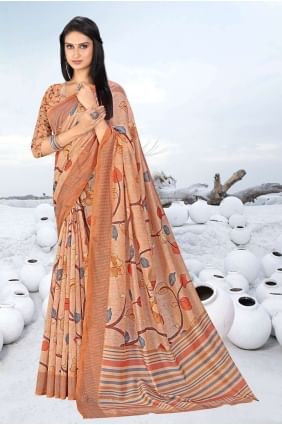 multicolor chanderi sari with digital print SR25960