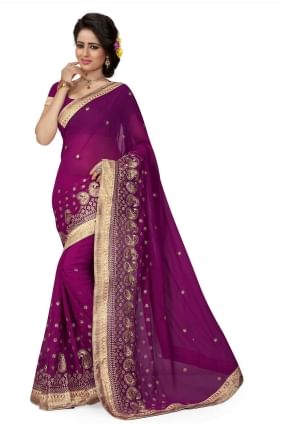 Georgette Saree en vin brodé SR25965