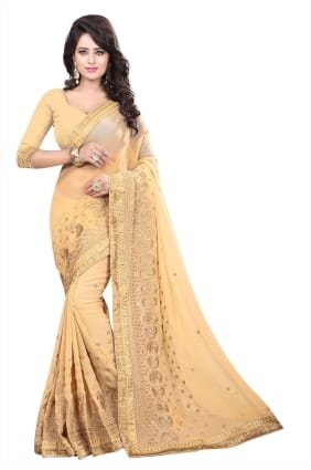 sari in chiku georgette with embroidered SR25968