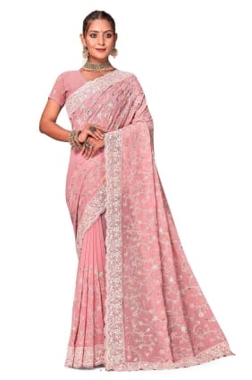 Georgette Saree avec pêche brodée SR25975