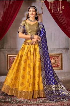 Tissage Lehenga Choli en soie jacquard jaune LC7583
