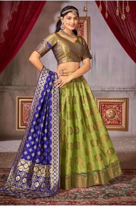 tissage jacquard soie pista lehenga choli avec dupatta LC7586