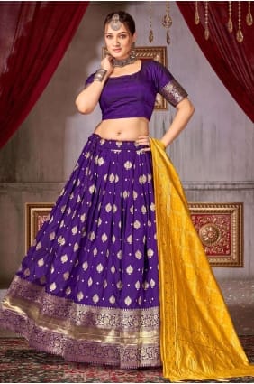 Soie jacquard violet lehenga choli en tissage LC7588