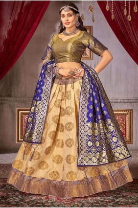 lehenga choli in cream jacquard silk with weaving LC7589