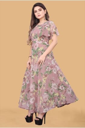 Robe robe en georgette imprimée en rose poudré GW0708