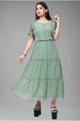 Robe robe imprimée en georgette pista avec dupatta GW0731