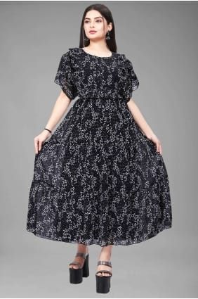 robe robe noire en georgette imprimée GW0732