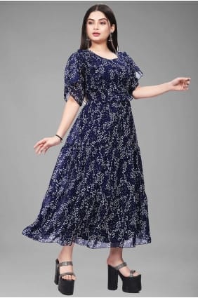 robe robe en georgette imprimée bleue GW0733