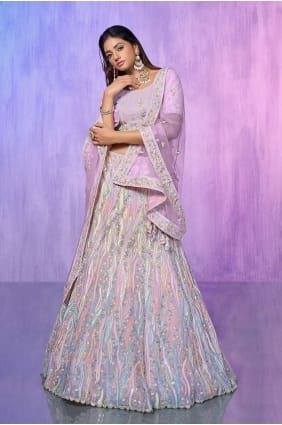 embroidered organza lehenga choli in lavender with dupatta LC7582