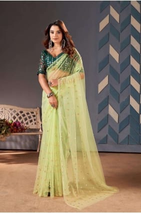 Pista Saree avec filet à paillettes SR26158