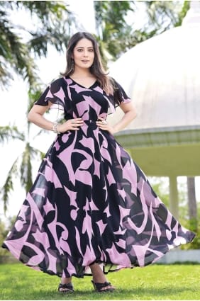 Robe robe multicolore en georgette imprimée numérique avec dupatta GW0735