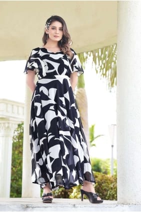 Robe robe en georgette imprimée numérique en multicolore GW0737