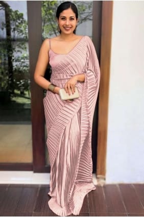 sari satiné en corail avec uni SR26170