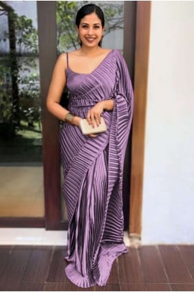 lavender sari with plain satin SR26172