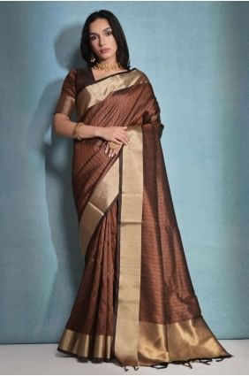 Saree café en soie brute Banarasi imprimé SR26572