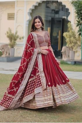 Brodé Lehenga Choli Maroon Faux georgette LC7689