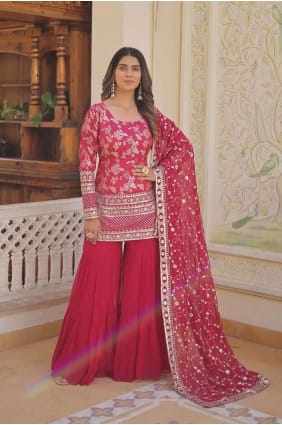 Costume Rani Sharara en fausse georgette brodée avec dupatta SS1123