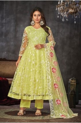 Combinaison Anarkali jaune en filet SK154583