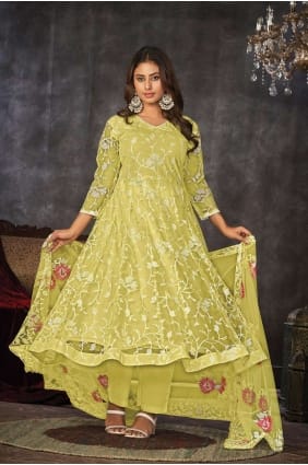 Costume Anarkali en filet avec broderie AS3836