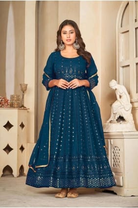 Costume Anarkali en Rama Georgette avec broderie AS3841