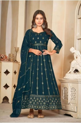 Costume Anarkali en georgette Rama avec broderie AS3856