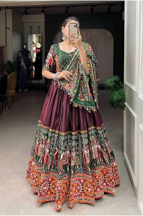 Lehenga Choli en soie marron brodé LC7691