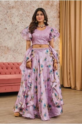 Tissu Rose Lehenga Choli Brodé LC7684