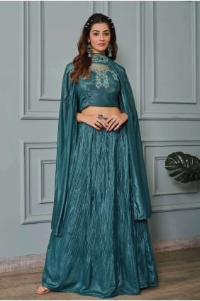 Soie d'art brodée Lehenga Choli bleu sarcelle LC7685
