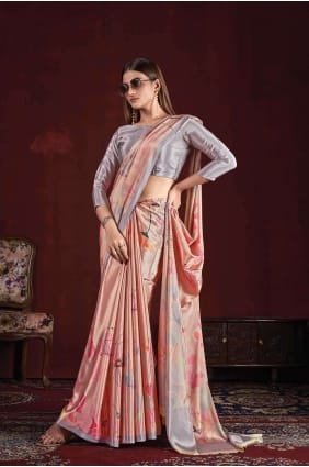 Sari en soie avec impression numérique Multicolore SR26603