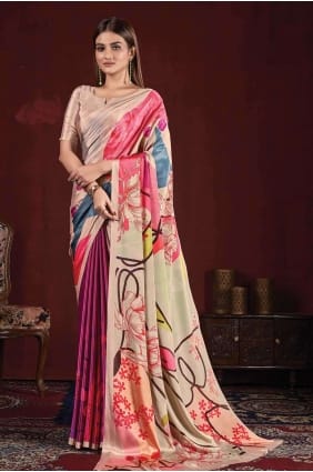 Saree multicolore avec impression numérique en soie SR26604