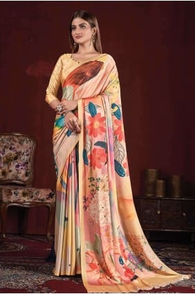 Saree en soie multicolore avec impression numérique SR26607