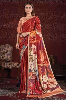 Impression numérique Saree Multicolore Soie SR26608