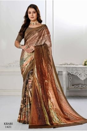 Sari multicolore avec crêpe de soie à impression numérique SR26623