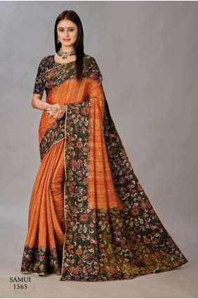 Saree Orange avec impression numérique Soie SR26632