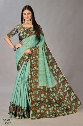 Saree vert avec impression numérique en soie SR26634