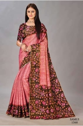 Saree rose en soie Impression numérique SR26635