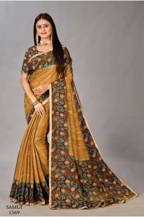 Moutarde Saree Impression numérique Soie SR26636