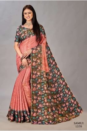 Impression numérique Saree Rose Soie SR26637