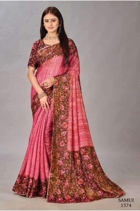 Sari en soie imprimé numérique vert turquoise SR26642