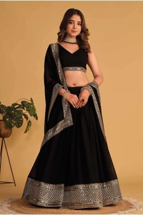 Choli en georgette lehenga brodée en noir avec dupatta LC7694