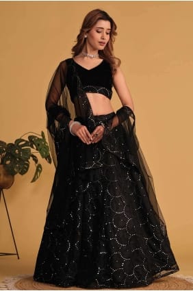 Georgette Brodée Lehenga Choli Noir LC7697