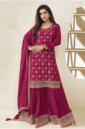 Costume Sharara en jacquard brodé rose Rani SS1135