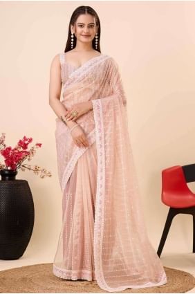 Saree net de pêche en brodé SR26754