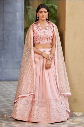 Lehenga Choli rose en georgette à paillettes LC7725