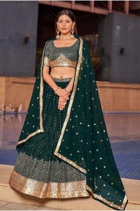 Lehenga Choli vert en georgette à paillettes LC7726