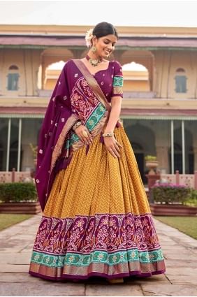 Mustarad Soie Tussar imprimée Lehenga Choli avec Dupatta LC7728