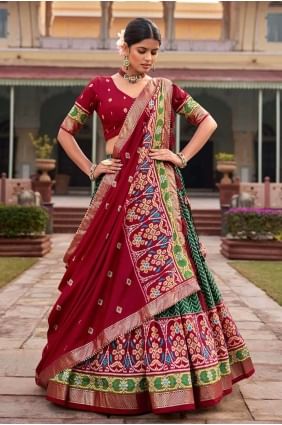 Soie Tussar verte imprimée Lehenga Choli LC7730